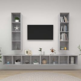 Wall-mounted TV Cabinets 4 Pieces Concrete Grey Engineered Wood