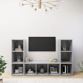 TV Cabinets 3 Pieces Concrete Grey 107x35x37 cm Engineered Wood