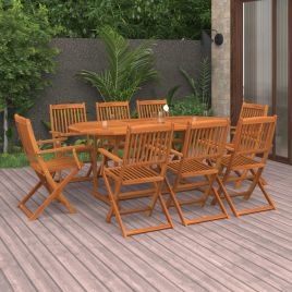 9 Piece Garden Dining Set Solid Acacia Wood