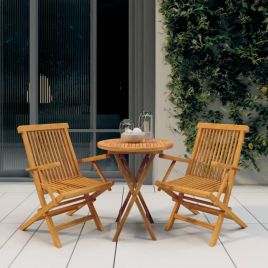 3 Pcs Garden Dining Set Solid Wood Teak