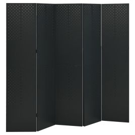 5-Panel Room Dividers 2 pcs Black 200x180 cm Steel