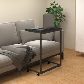 Side Table with Wheels Black 55x35x70 cm Engineered Wood