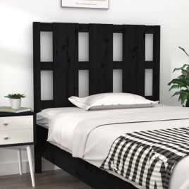 Bed Headboard Black 105.5x4x100 cm Solid Wood Pine