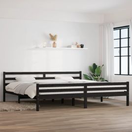 Bed Frame Black Solid Wood 200x200 cm