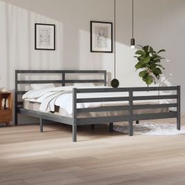 Bed Frame Grey Solid Wood Pine 200x200 cm