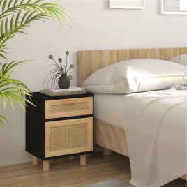 Bedside Table - Venetia Nightstand Black and Oak 40cm