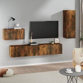 4 Pcs TV Cabinet Set Smoked Oak Engineered Wood