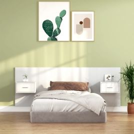 Bed Headboard with Cabinets White Engineered Wood