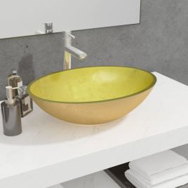 Basin Glass 50x37x14 cm Gold