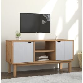 TV Cabinet OTTA Brown and White 113.5x43x57cm Solid Wood Pine