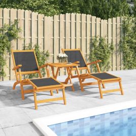Outdoor Deck Chairs with Table Solid Wood Acacia and Textilene