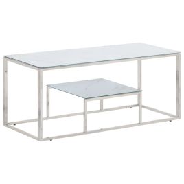 Coffee Table Silver Stainless Steel and Tempered Glass