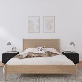 Bedside Cabinets 2 pcs Black 40x34x35cm Solid Wood Pine