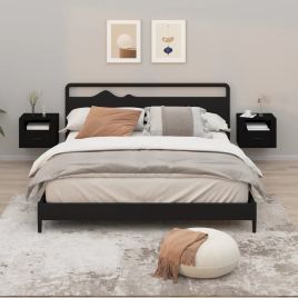 Bedside Table - BRADFORD 2 Piece Nightstand Black 50cm