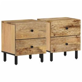 Bedside Table - SELKIRK Ned 2 Piece Nightstand Natural Finish 40cm