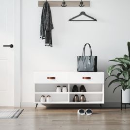 Shoe Bench High Gloss White 102x35x55 cm Engineered Wood
