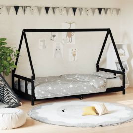 Kids Bed Frame Black 90x200cm Solid Wood Pine