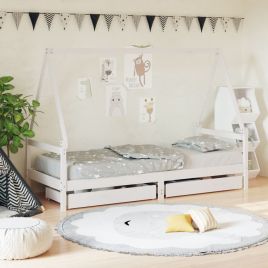 Kids Bed Frame with Drawers White 80x200cm Solid Wood Pine