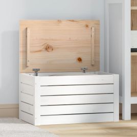 Storage Box White 59.5x36.5x33 cm Solid Wood Pine
