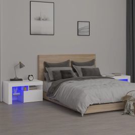 Bedside Cabinets with LED Lights - White 2 pcs