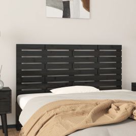 Wall Headboard Black 126x3x63cm Solid Wood Pine