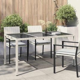 FRVBRO Garden Dining Table 150x90x75 cm Poly Rattan - White