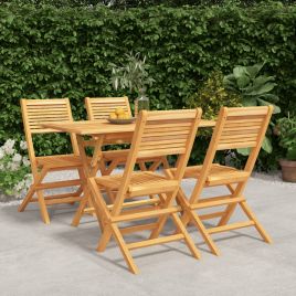 5 Pcs Garden Dining Set Solid Wood Teak