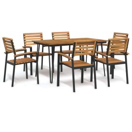 7 Piece Garden Dining Set Solid Wood Acacia and Metal