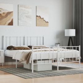 Metal Bed Frame with Headboard and Footboard White 160x200 cm
