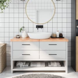 Bathroom Countertop Light Brown 140x50x6cm Treated Solid Wood