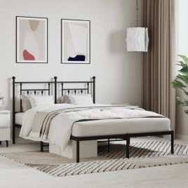 Metal Bed Frame with Headboard Black 140x190 cm