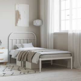 Metal Bed Frame with Headboard White 100x200 cm