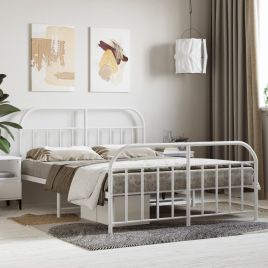 Metal Bed Frame with Headboard and Footboard White 135x190 cm