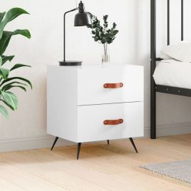 Bedside Table - ROGERS Sid Nightstand High Gloss White 40cm