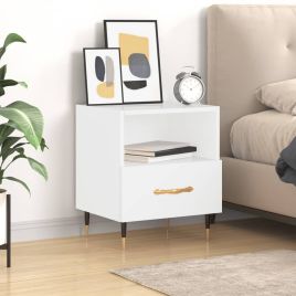 Bedside Table - ROGERS Bea Nightstand High Gloss White 40cm