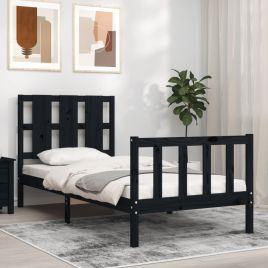 Bed Frame with Headboard Black Small Single Solid Wood