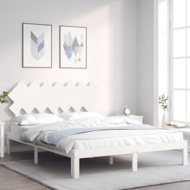 Bed Frame with Headboard White 140x200 cm Solid Wood