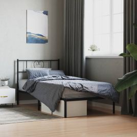 Metal Bed Frame with Headboard Black 80x200 cm