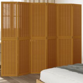 Room Divider 6 Panels Brown Solid Wood Paulownia - vid-358826