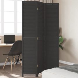 Room DividerÂ 3 Panels Black Solid Wood Paulownia