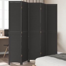 Room DividerÂ 5 Panels Black Solid Wood Paulownia