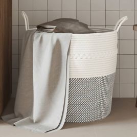 Storage Basket Grey and White 43x38cm Cotton
