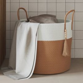 Storage Basket Brown and White 40x35cm Cotton