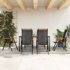 7 Pcs Garden Dining Set Black and Brown Aluminium