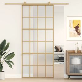 Sliding Door Gold 90x205 cm Frosted ESG Glass and Aluminium