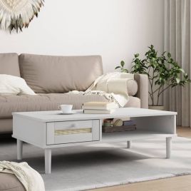 Coffee Table SENJA Rattan Look White 100x55x33 cm Solid Wood