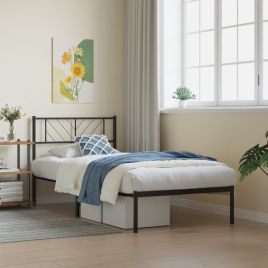 Metal Bed Frame with Headboard Black 80x200 cm