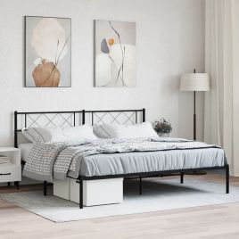 Metal Bed Frame with Headboard Black Super King Size