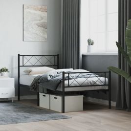 Metal Bed Frame with Headboard and Footboard Black 75x190 cm Small Single