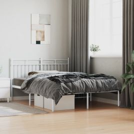 Metal Bed Frame with Headboard White 140x200 cm